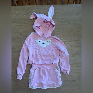 Charming Pink Hoodie and Skirt Set for Kids, missint string for wasteband